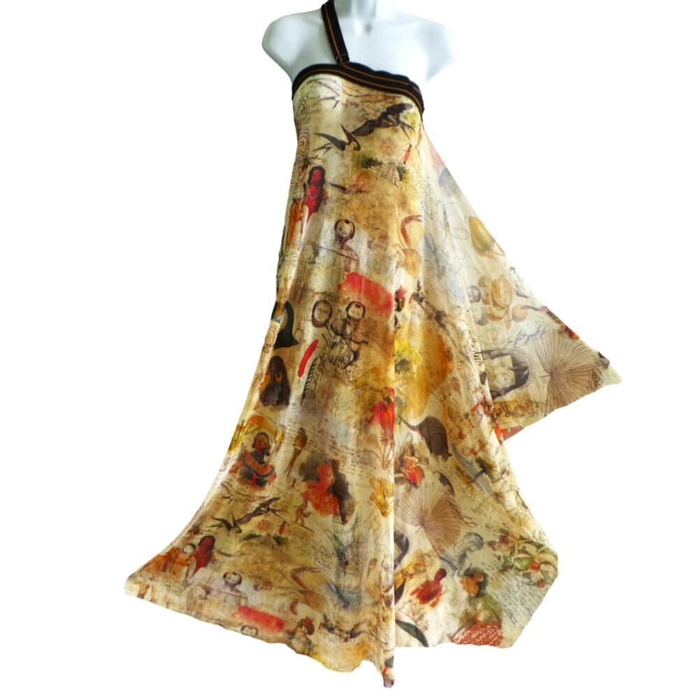 Jean Paul Gaultier Vintage Nylon Mesh Maxi Dress Skirt Soleil Tribal Native Art